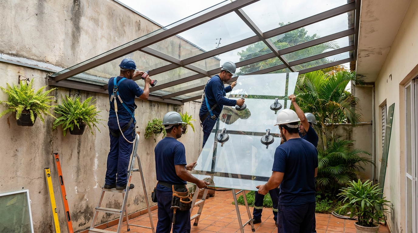Instalação de cobertura de vidro em Florianópolis-SC